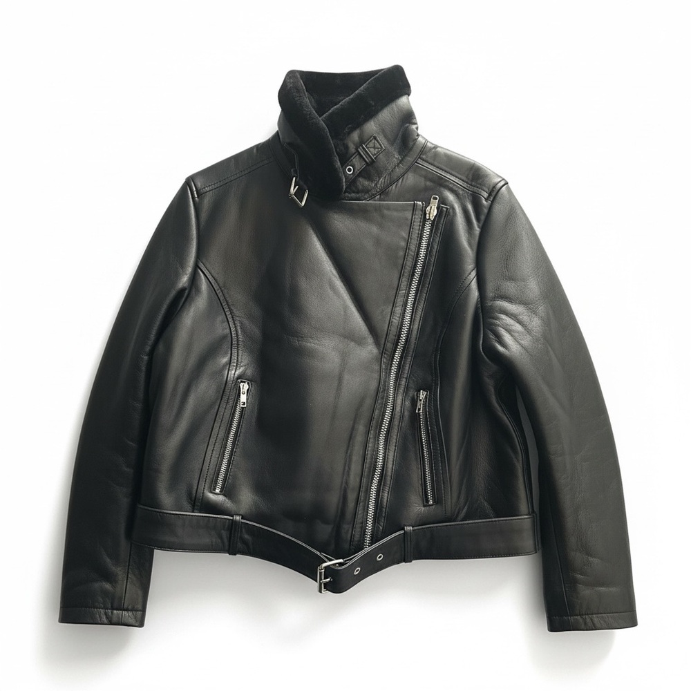 New w/ tag Women’s Shearling-Lined Leather Moto Jacket